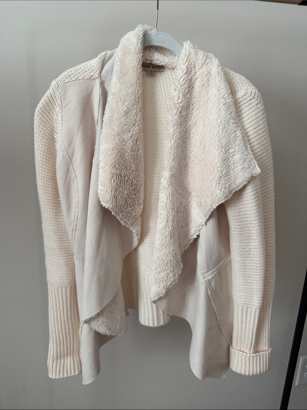 Knox Rose Cream Sherpa-Trim Waterfall Cardigan